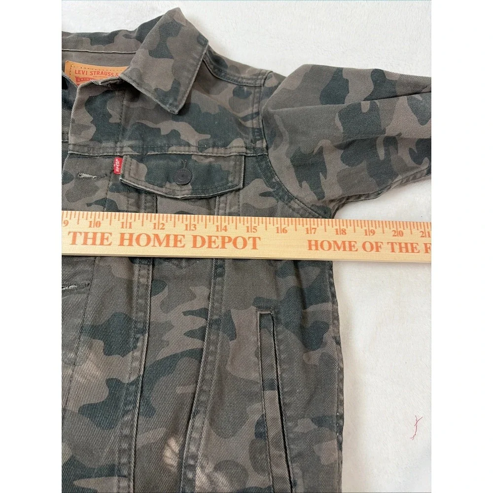 Levis‎ Trucker Jacket Youth Medium Camo Distressed Denim Boys 10-12 7747-650